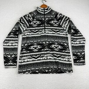 Eddie Bauer Women's Fleece Pullover Sweater Black White Geometric Print Size L